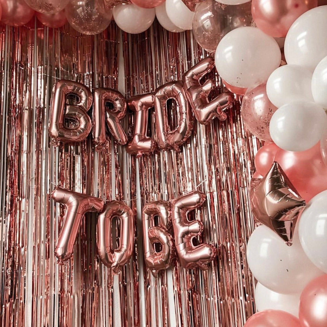 Rose gold bride to be balloons