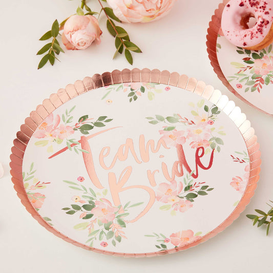 Team Bride Floral Plates 8pk