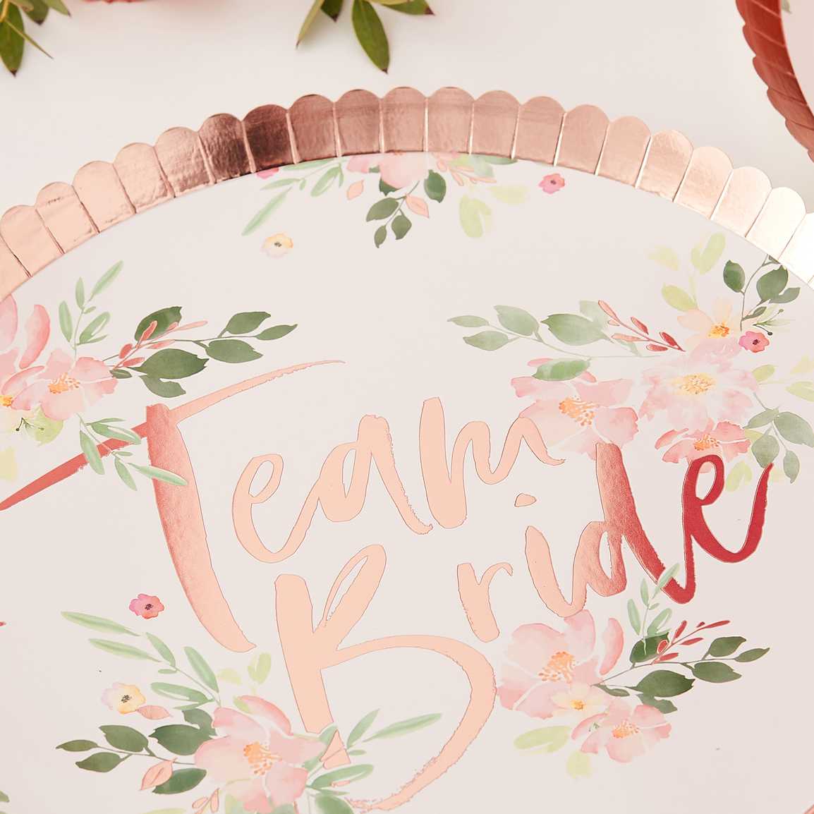 Team Bride Floral Plates 8pk