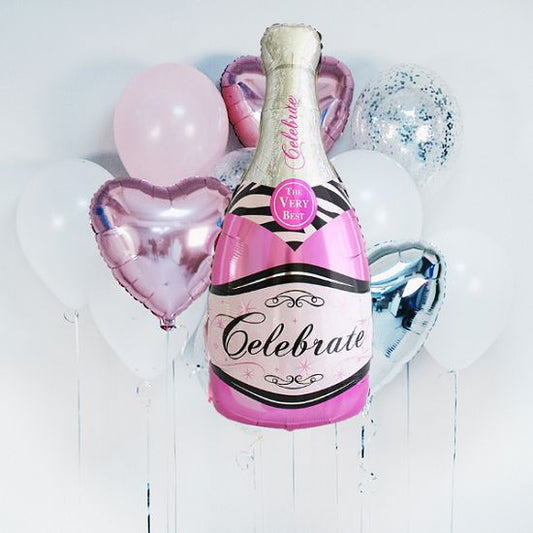 Pink champagne bottle balloon